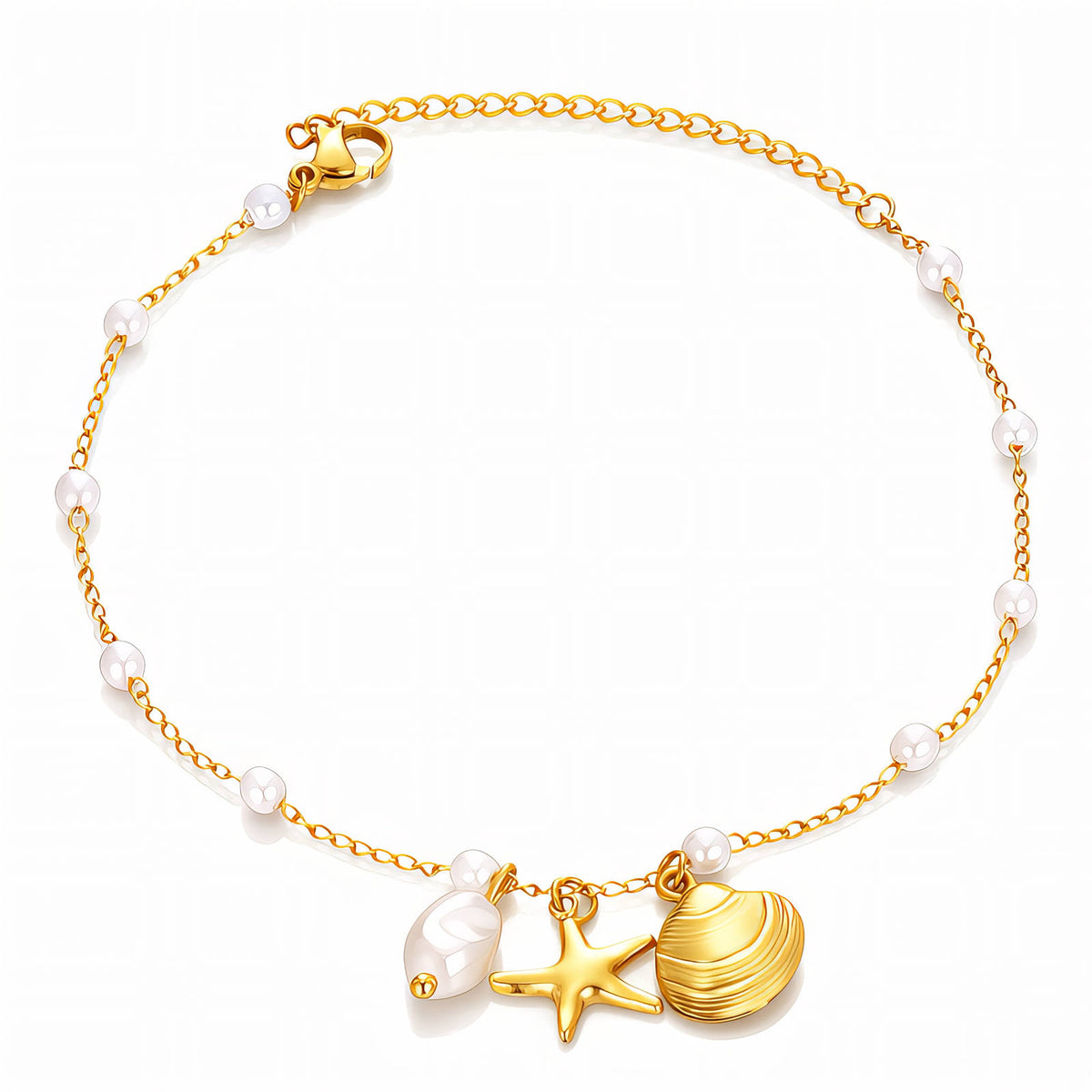 Starfish And Seashell  Gold-Plated Steel Anklet