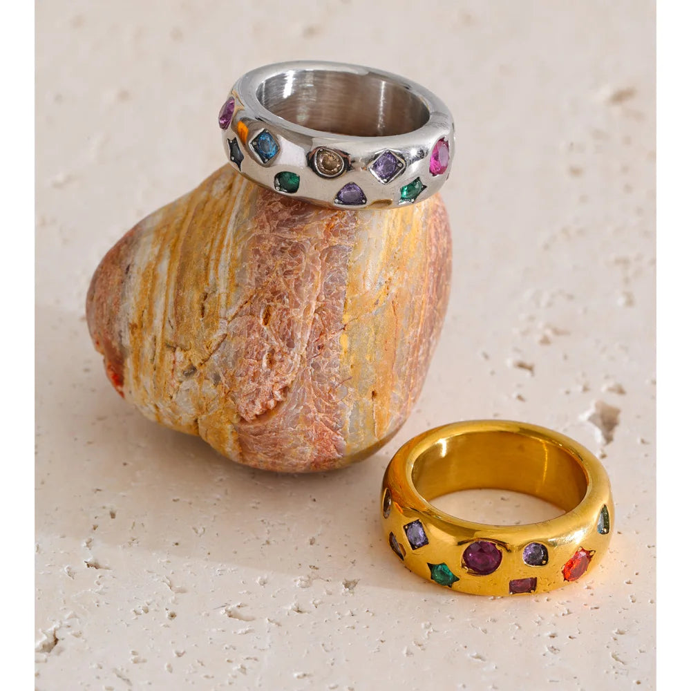 Stainless Steel Colorful Cubic Zirconia Casting Ring