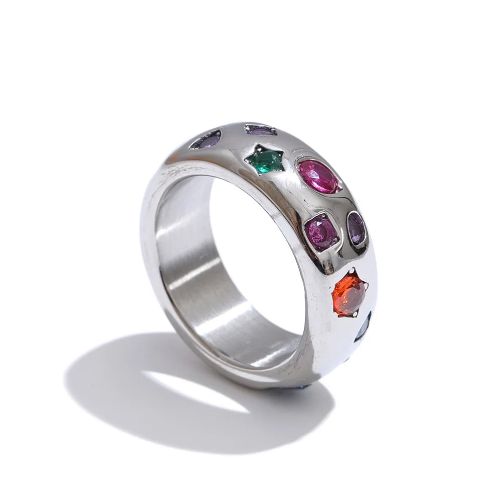Stainless Steel Colorful Cubic Zirconia Casting Ring