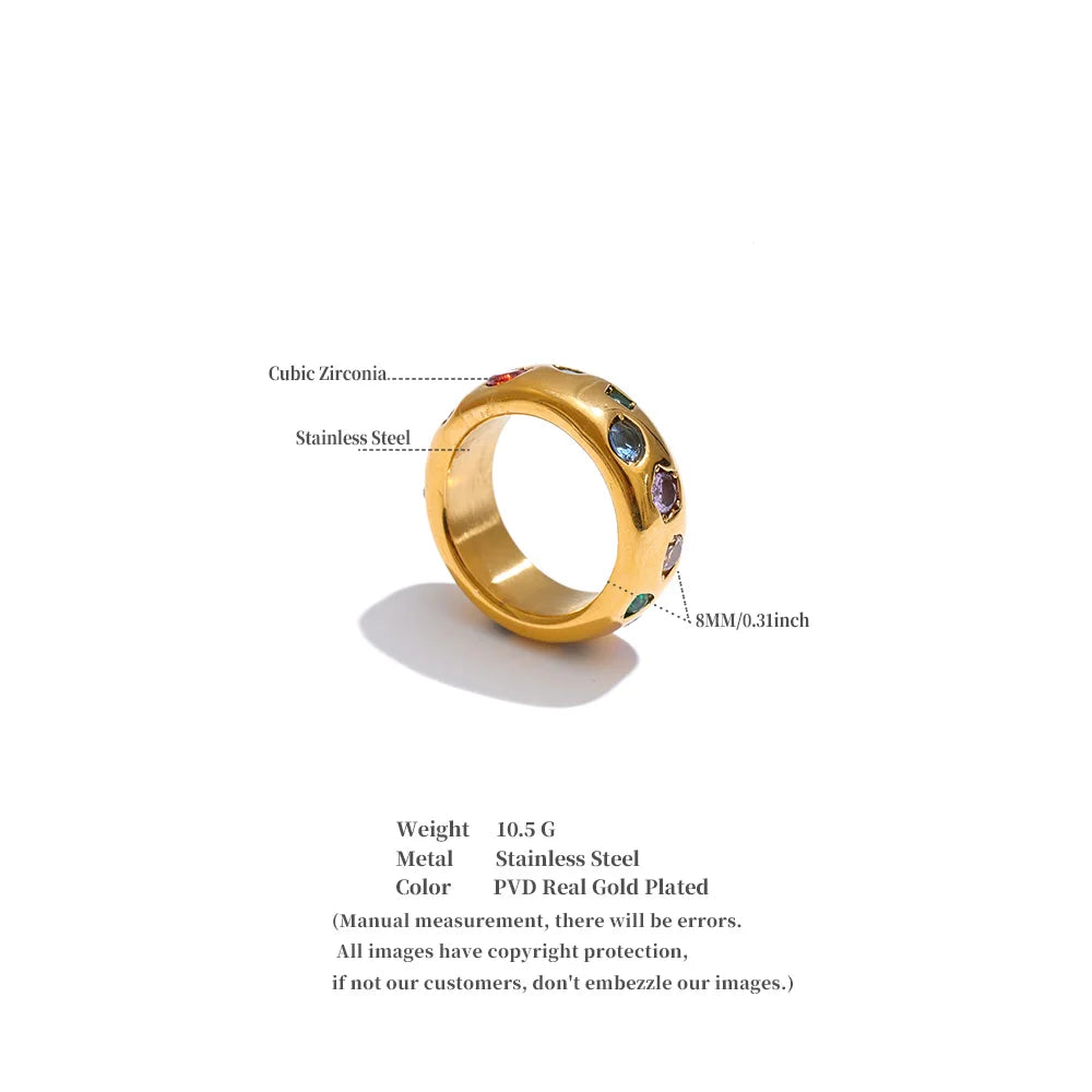 Stainless Steel Colorful Cubic Zirconia Casting Ring