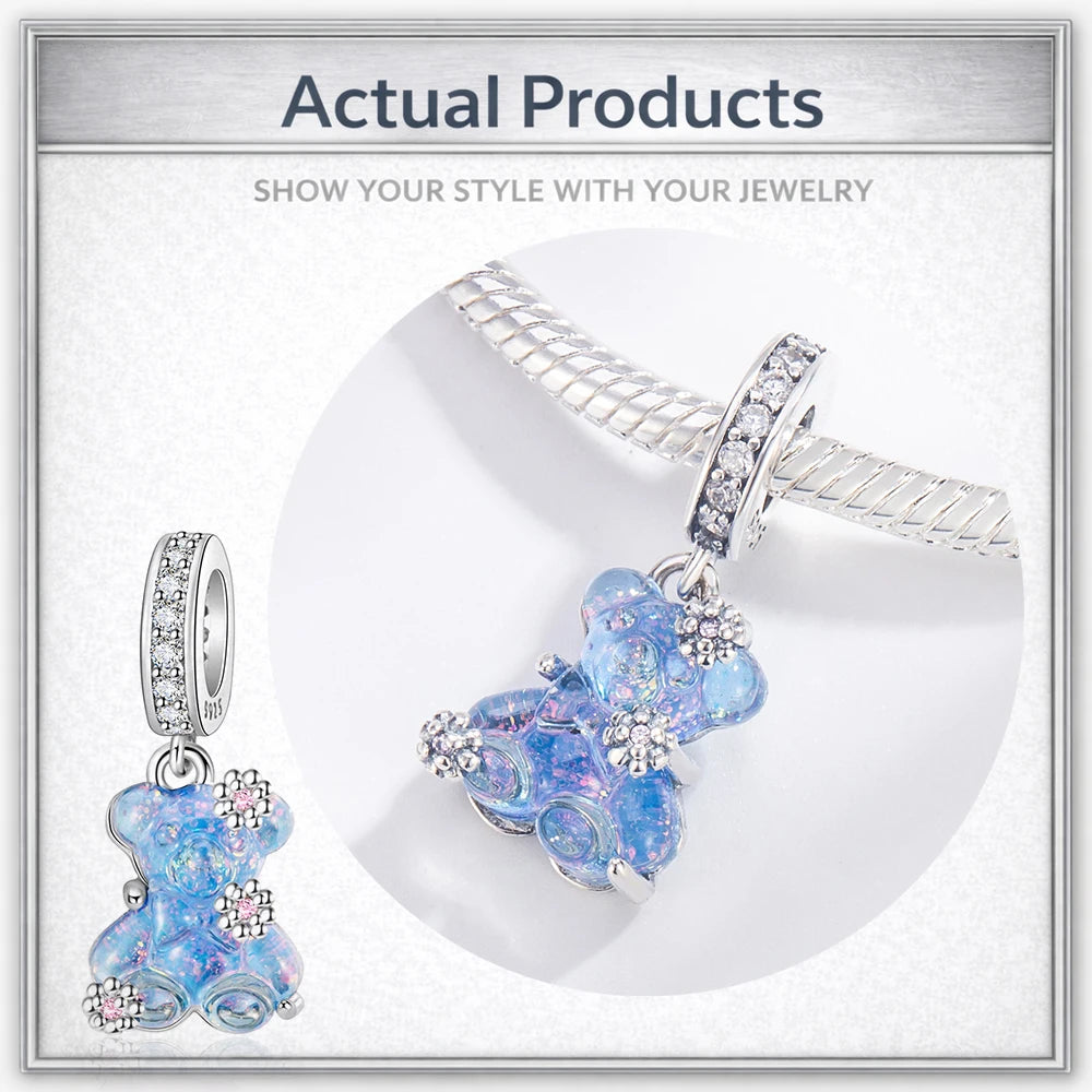 925 Sterling Silver Bear Dangle Charm Resin
