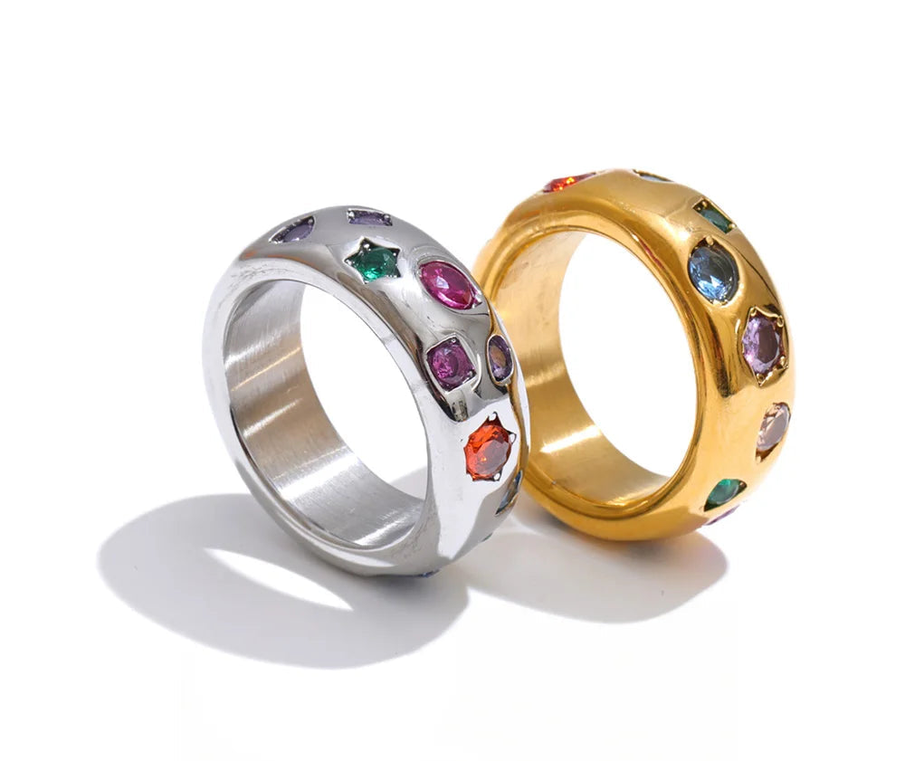 Stainless Steel Colorful Cubic Zirconia Casting Ring
