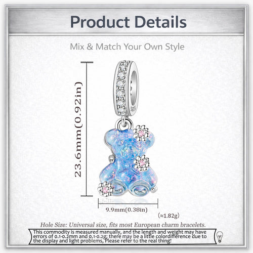 925 Sterling Silver Bear Dangle Charm Resin