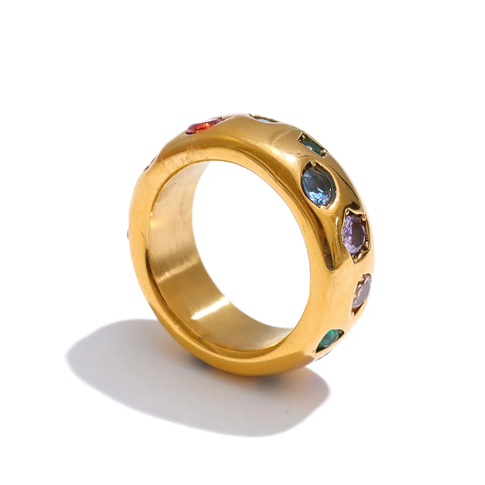 Stainless Steel Colorful Cubic Zirconia Casting Ring