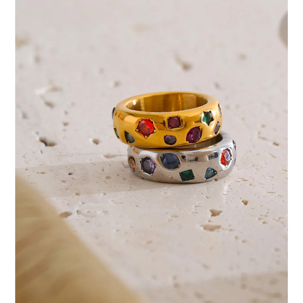Stainless Steel Colorful Cubic Zirconia Casting Ring