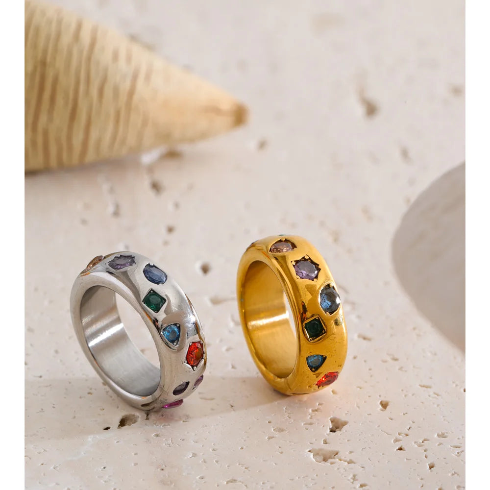 Stainless Steel Colorful Cubic Zirconia Casting Ring